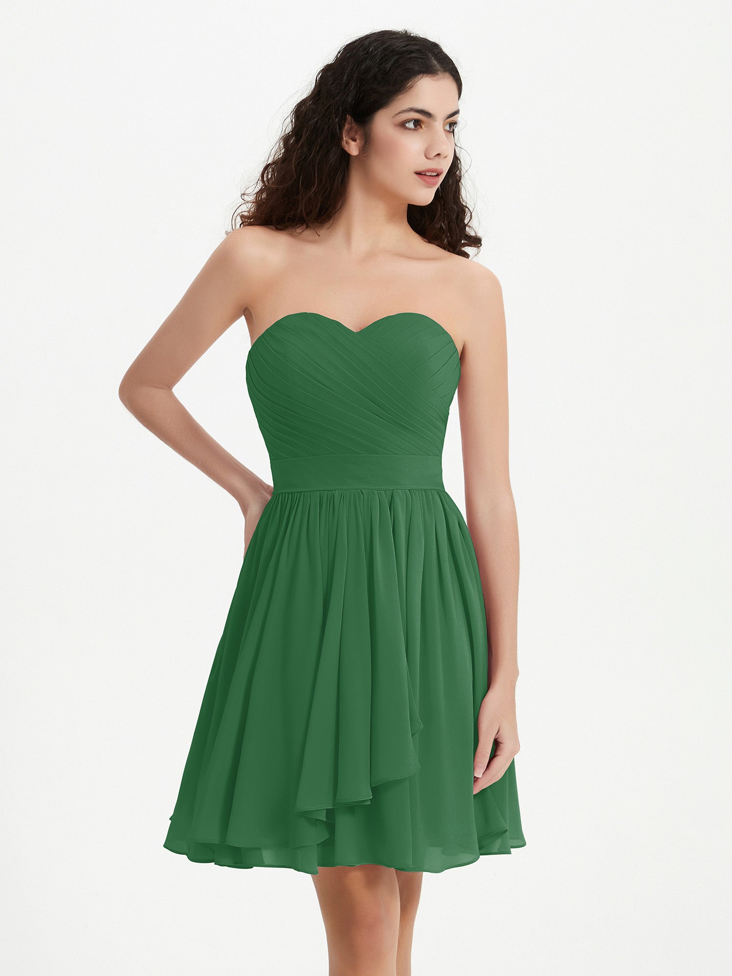 Strapless Chiffon Short Dresses with Bow Emerald